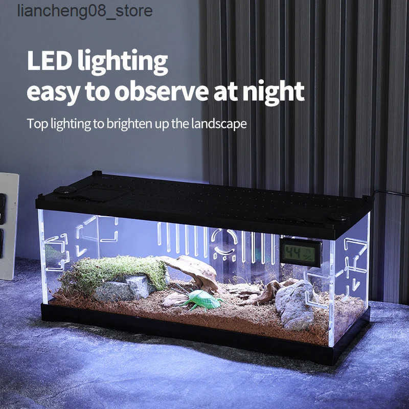 Other Pet Supplies Acrylic reptile box small lighting heated escape hermit crab cage breeding tank climbing pet breeding box L240910