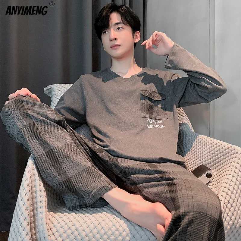 Fashion sleepwear for young people black checkered cool fashion Korean sleepwear with long sleeves for autumn and winter casual home wear 4xl W241221