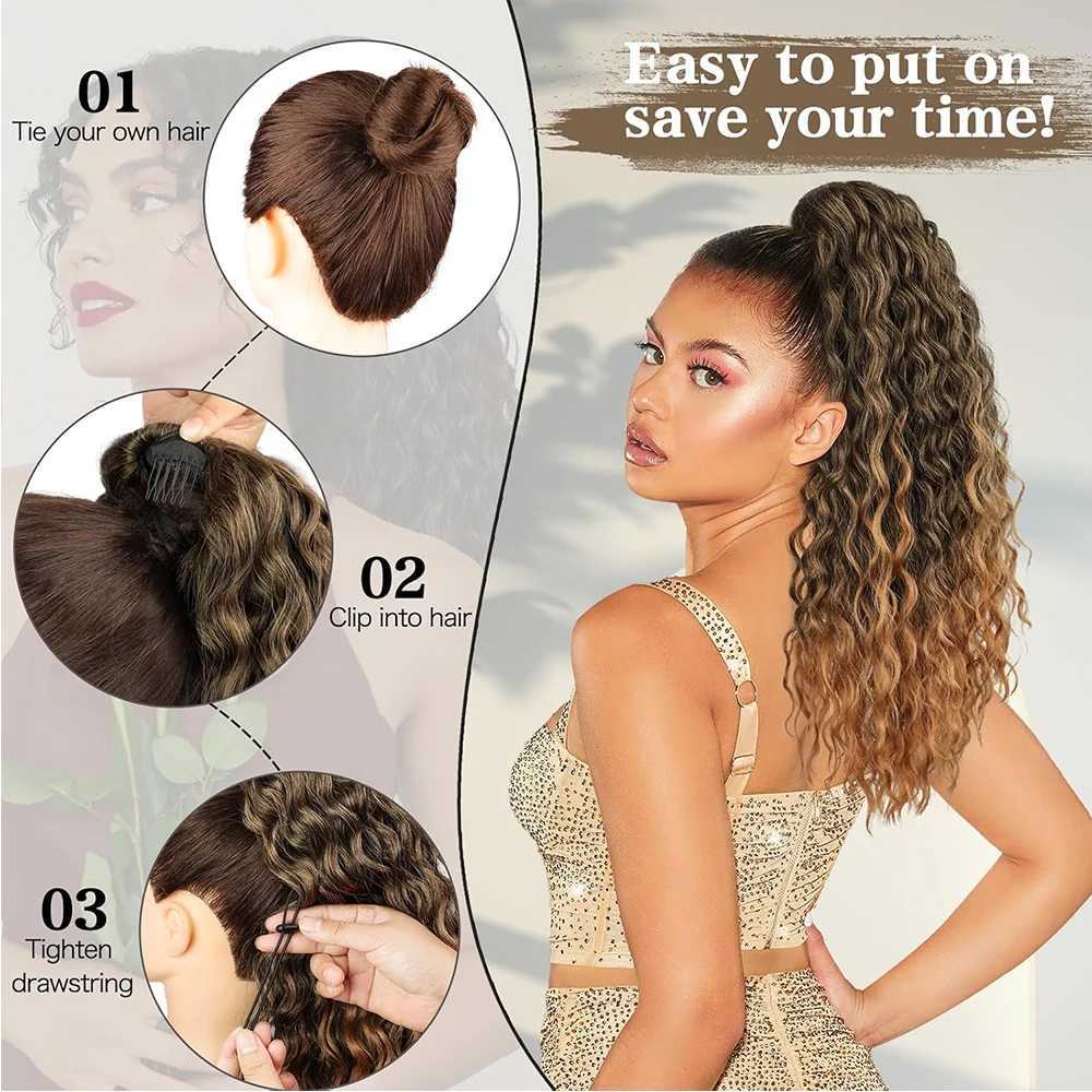 Curly Ponytail Extension Synthetic Drawstring Ponytail for Women 24Inch Long Curly Wavy Clip in Hairpiece for Daily PartyXJ241221
