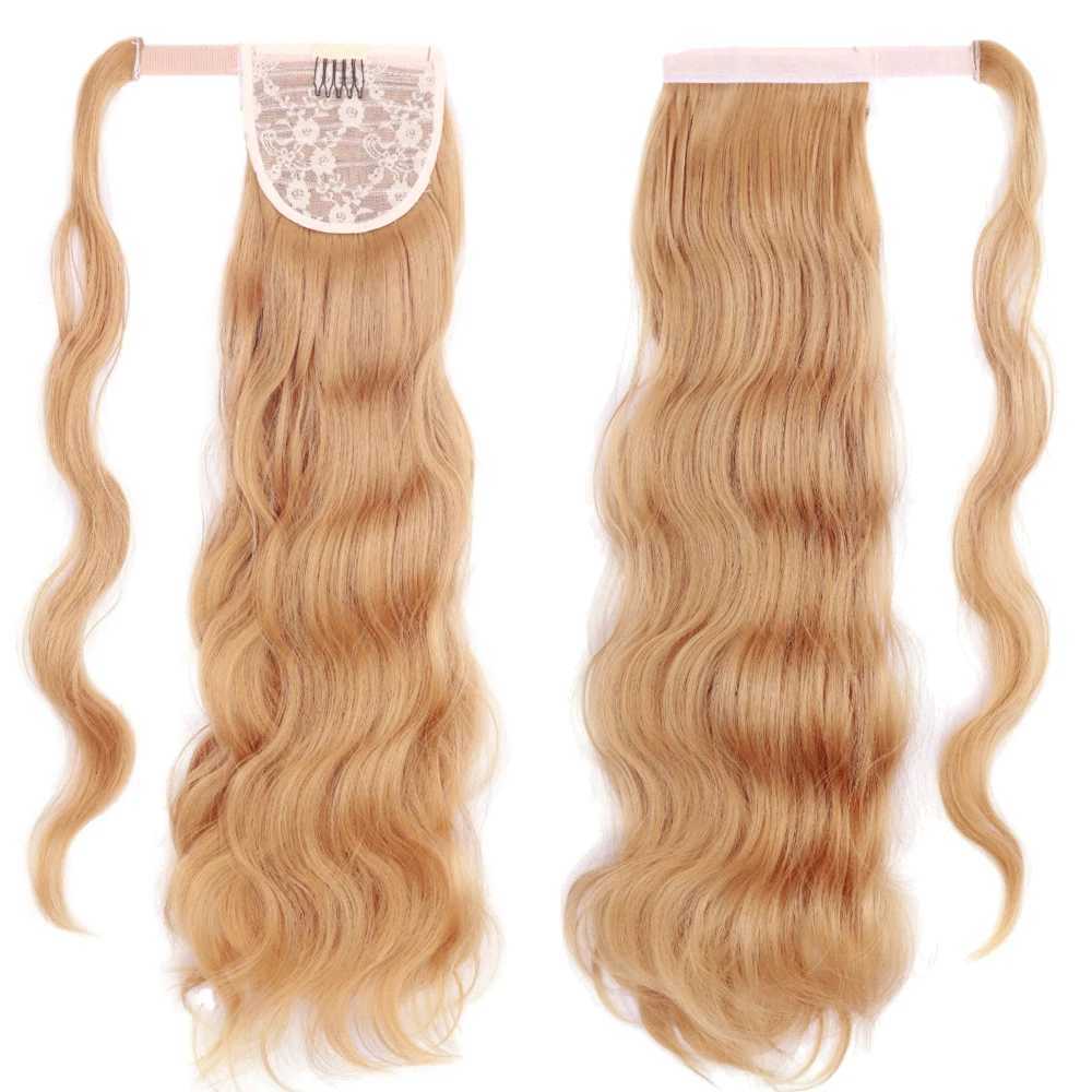 XINRAN Synthetic Long Hollywood Wave Ponytail Extension Wrap Around Ponytail Clip in Hair Extensions for Women Black Blonde RedXJ241221