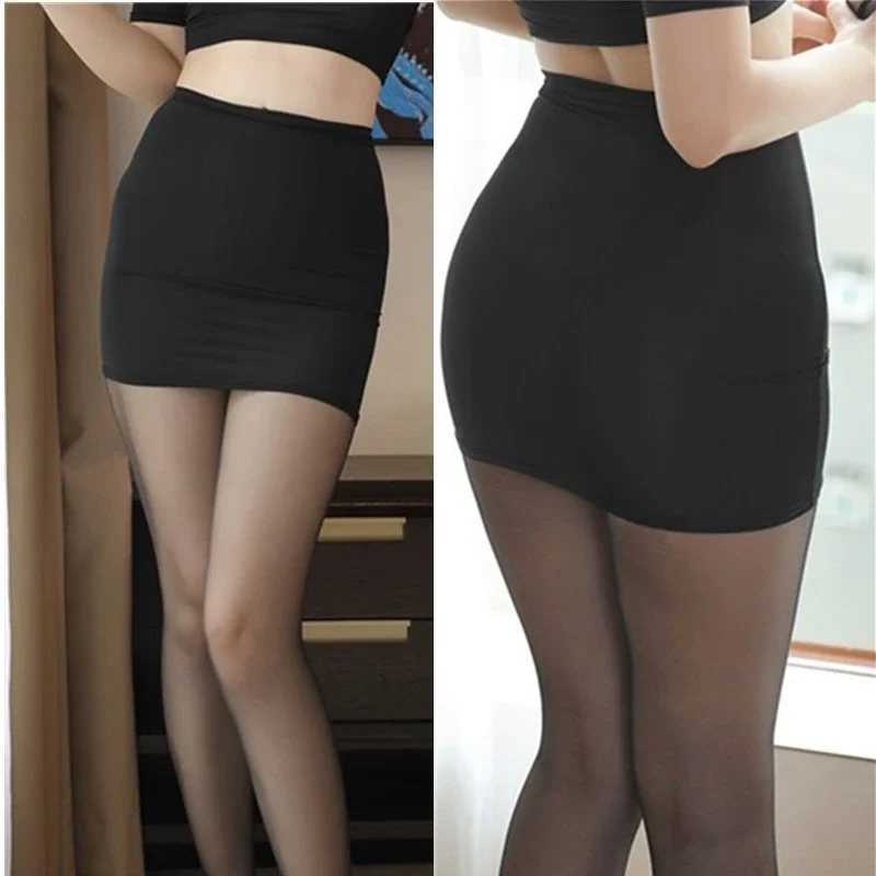 Elastic Wrap Mini Skirt for Women High Wiast Sexy Short White Black Long Tight Silk Pencil Skirts See Through Nightwear ClubwearXJ241221