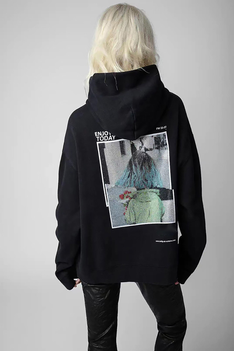 Dia Blue Hair Hoodie For Women Long Sleeve Front Small Wing Rhie Picture Pullover Fleece Pocket Sweatshirt