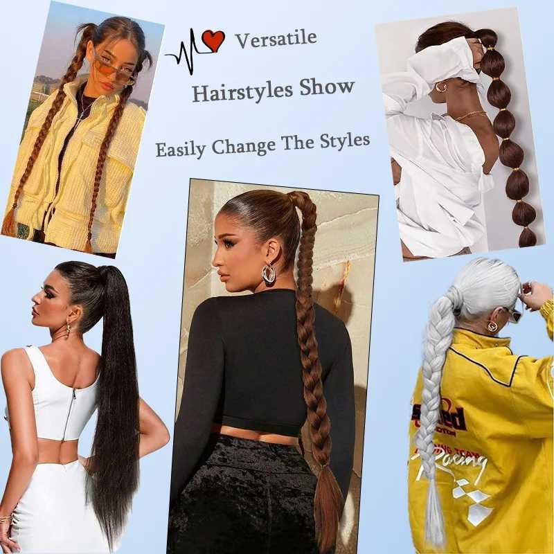 LUPU Synthetic 28 Inch Long Ponytail Extensions With Elastic Band Versatile DIY Braided Ponytail For Women Girls Black BrownXJ241221