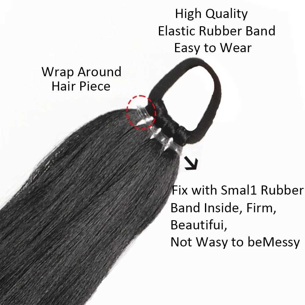 Synthetic Long Straight Rubber band Ponytail hair Extensions With Elastic Band DIY Braided Ponytail For Women Girls BlackXJ241221