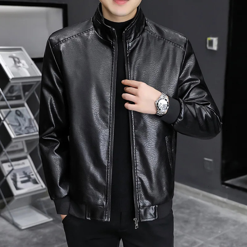 Leather Jacket for Men Autumn and Winter Style Velvet Warm Fashion Trend Korean Style Slim Stand Collar 241216