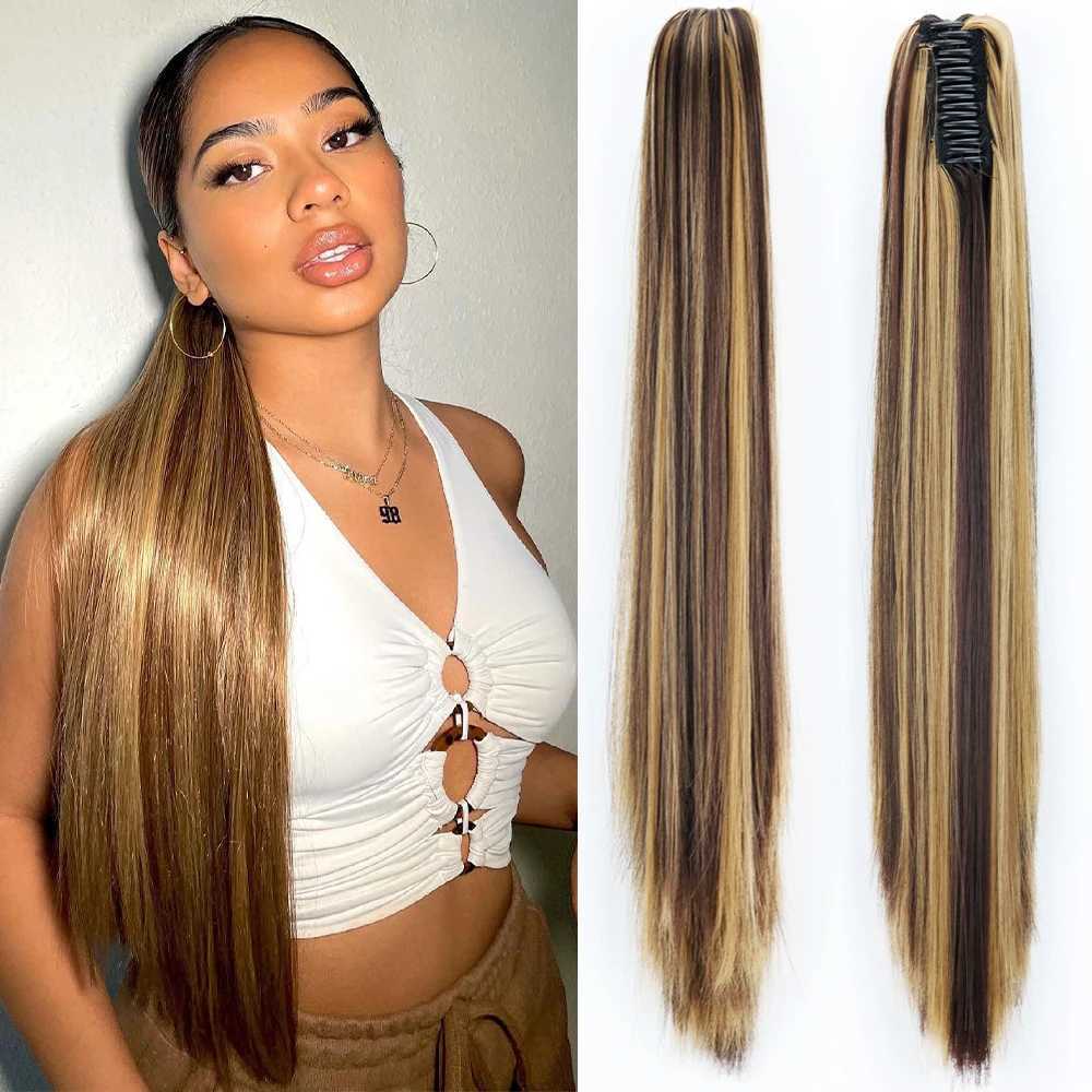 Synthetic Claw Clip On Ponytail Hair Extensions Long Straight 24 Heat Resistant Pony Tail HairPiece BlackBrown Blonde HairstyleXJ241221
