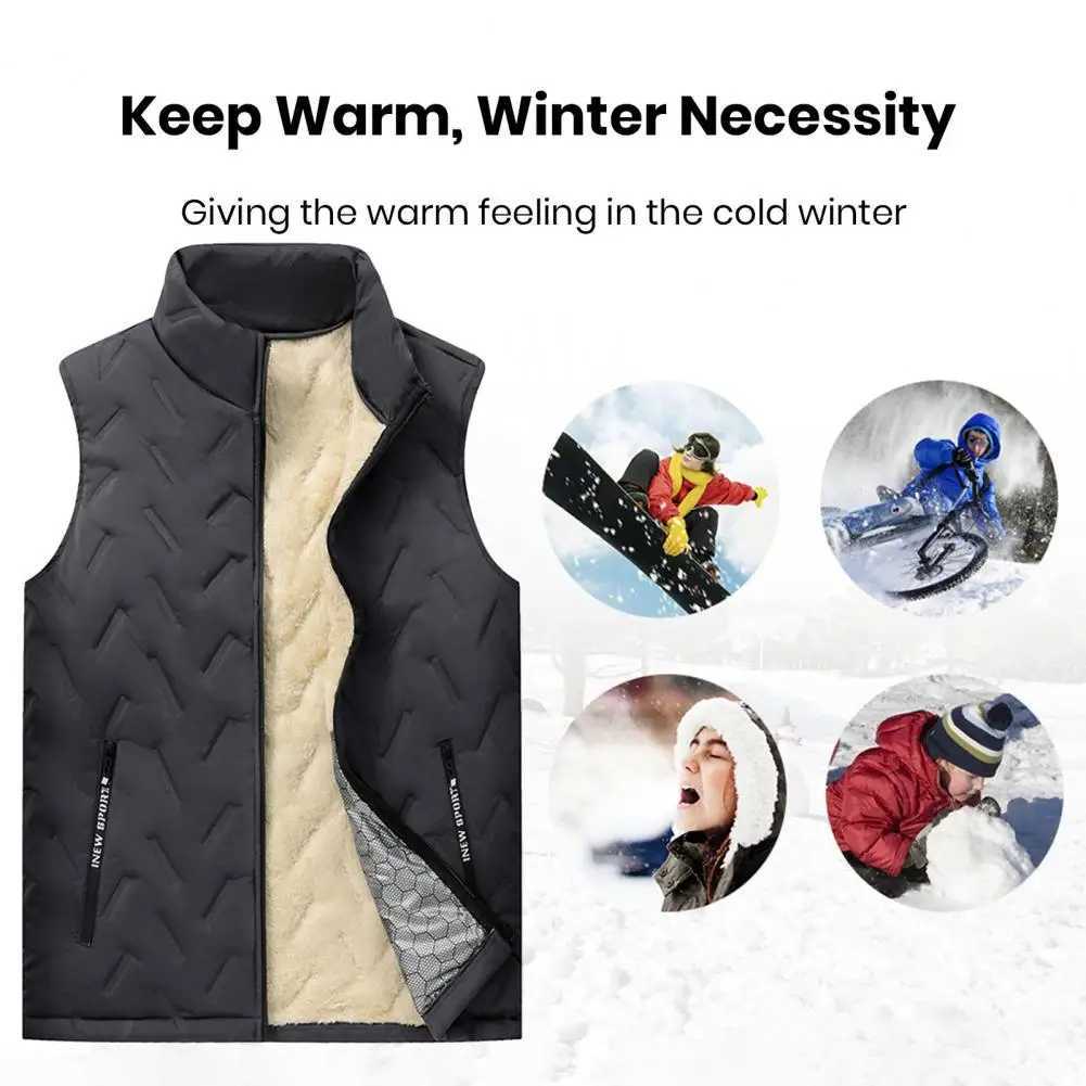 Fall Winter Vest Padded Thick Plush Stand Collar Neck Sleeveless Zipper Closure Cardigan Warm Windproof WaistcoatXJ241221