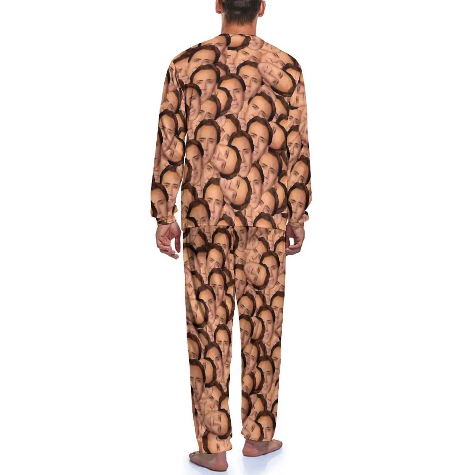 Nicolas Cage Sleepwear Spring Movie Actor Bedroom Sleepwear Mens Two Piece Design Long Sleeve Cool Sleepwear Set W241221