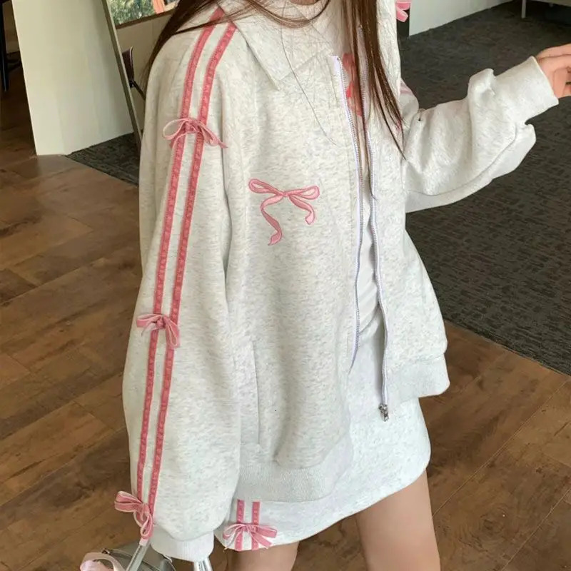 2024 Bow Bomber Jacket Women Y2k Coquette Aesthetic Korean Fashion Oversized Japanese 2000S Style Jackets Vintage Haruku