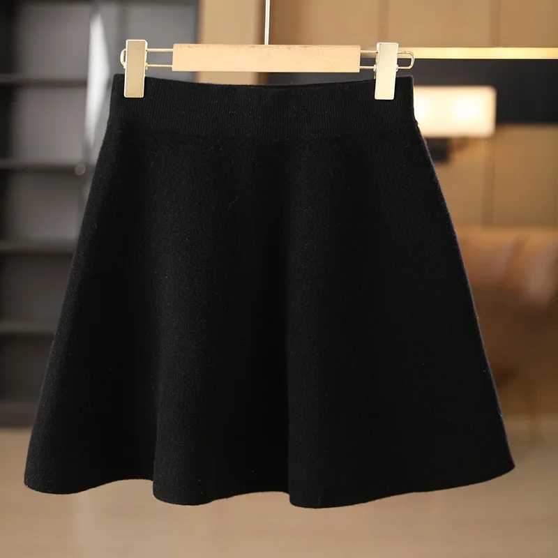 Autumn Winter Women Korean Version Sexy A-line Short Skirt 100% Merino Wool Knitwear Fe Grace Soft High Waist Mini SkirtXJ241221