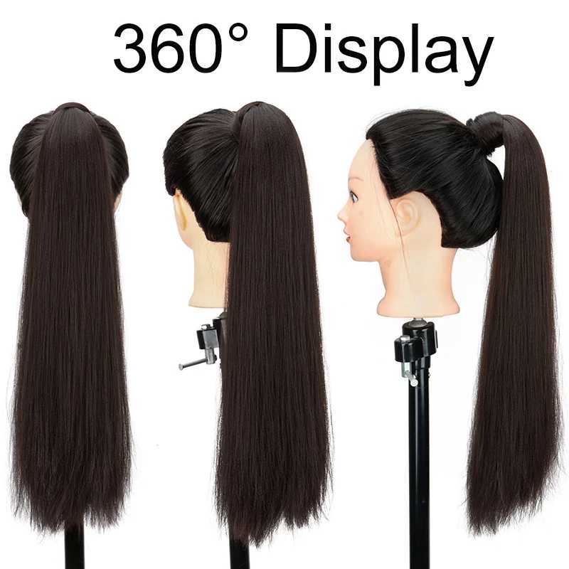 WIGSIN 22Inch Synthetic Ponytail Hair Extension Black Braided Poytail Hairpiece Long Straight Elastic Rubber Band Hair for WomenXJ241221