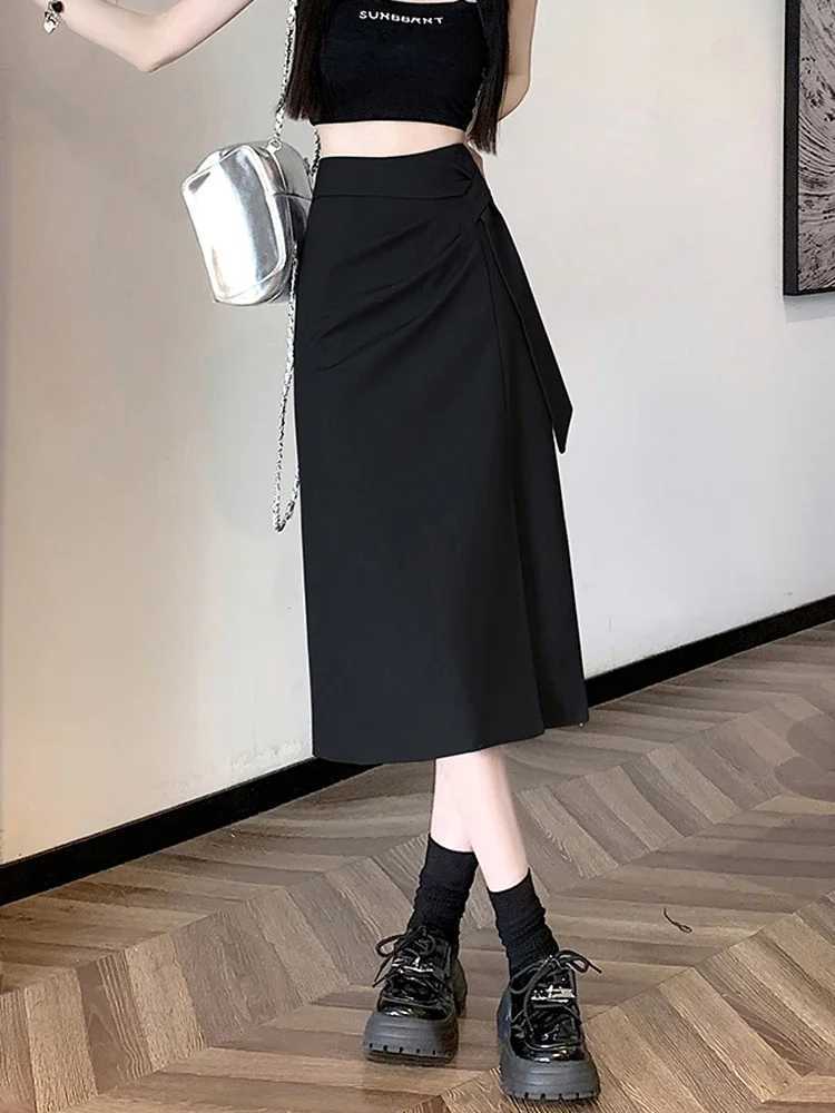 Women Grey A-Line Long Skirts Y2k Harajuku Korean Vintage 90s Aesthetic High Waist Skirt 2000s Trashy Clothes 2025 SummerXJ241221