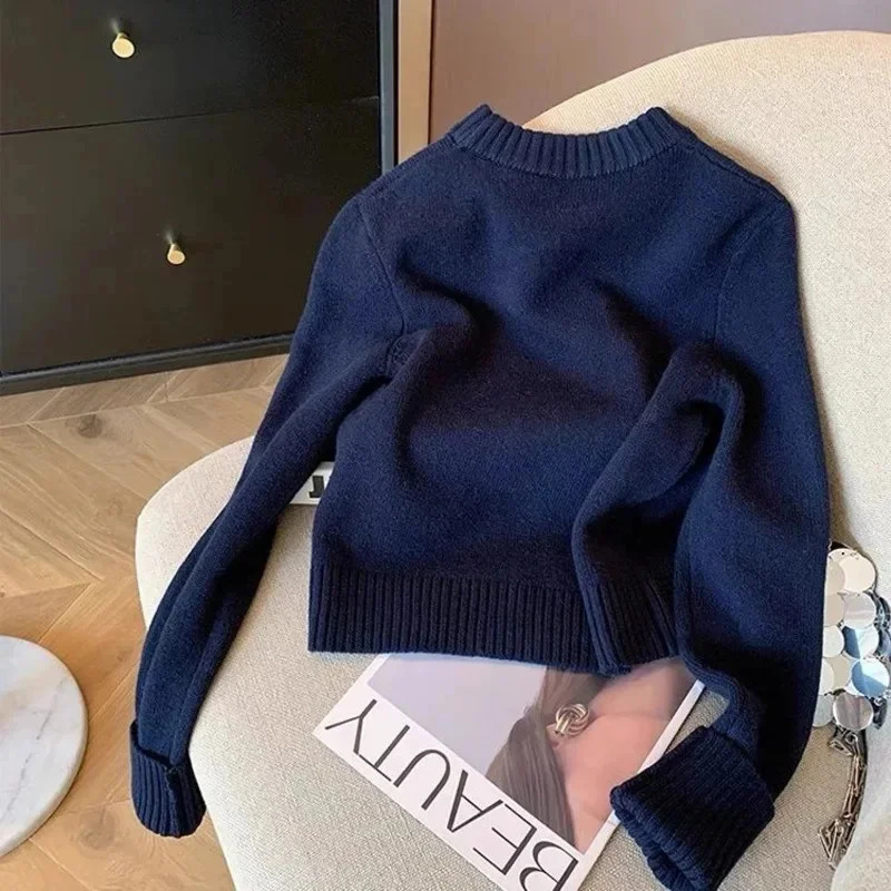 Letters Embroidery Pullover Sweater Spring/Summer Womens Round Neck Long Sleeve Knitted Jumper Womens Casual Top 241219