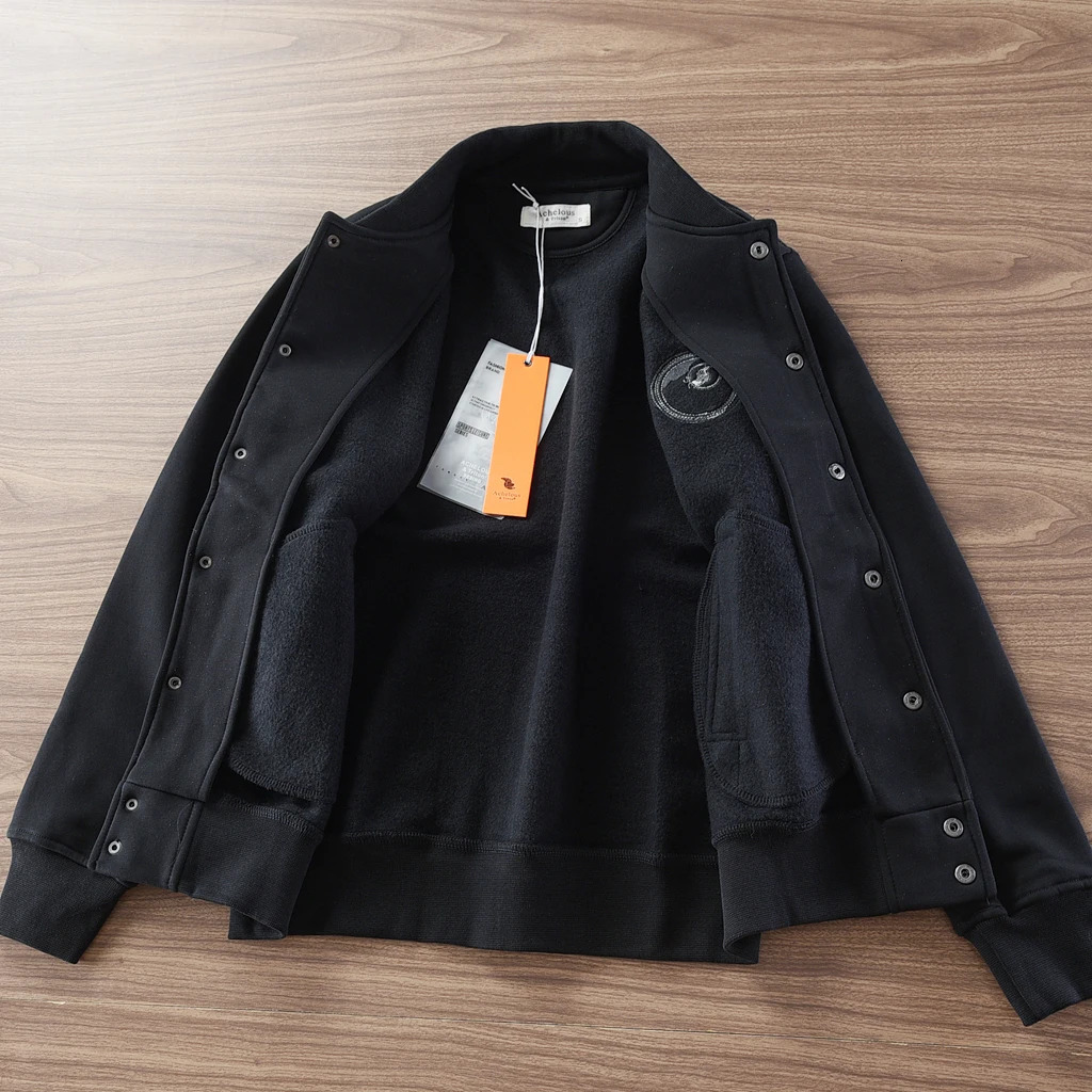 Autumn Winter American Retro Baseball Collar Thick Velvet Cardigan Hoodies Mens Knitted Sport Casual Letter Embroidery Jacket 241216