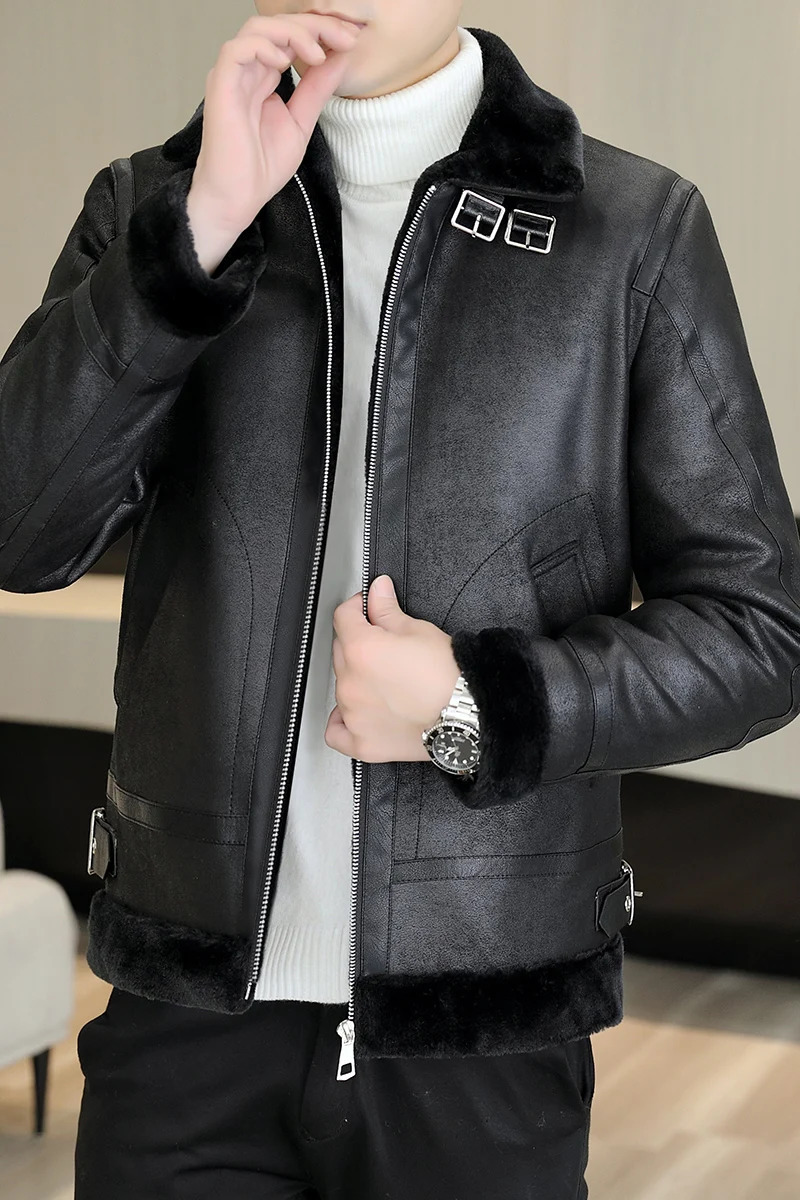 British Style Winter Motorcycle Leather Jacket for Men Plus Velvet Padded Warm PU Leather Jacket Casual Business Overcoat M-3XL 241216