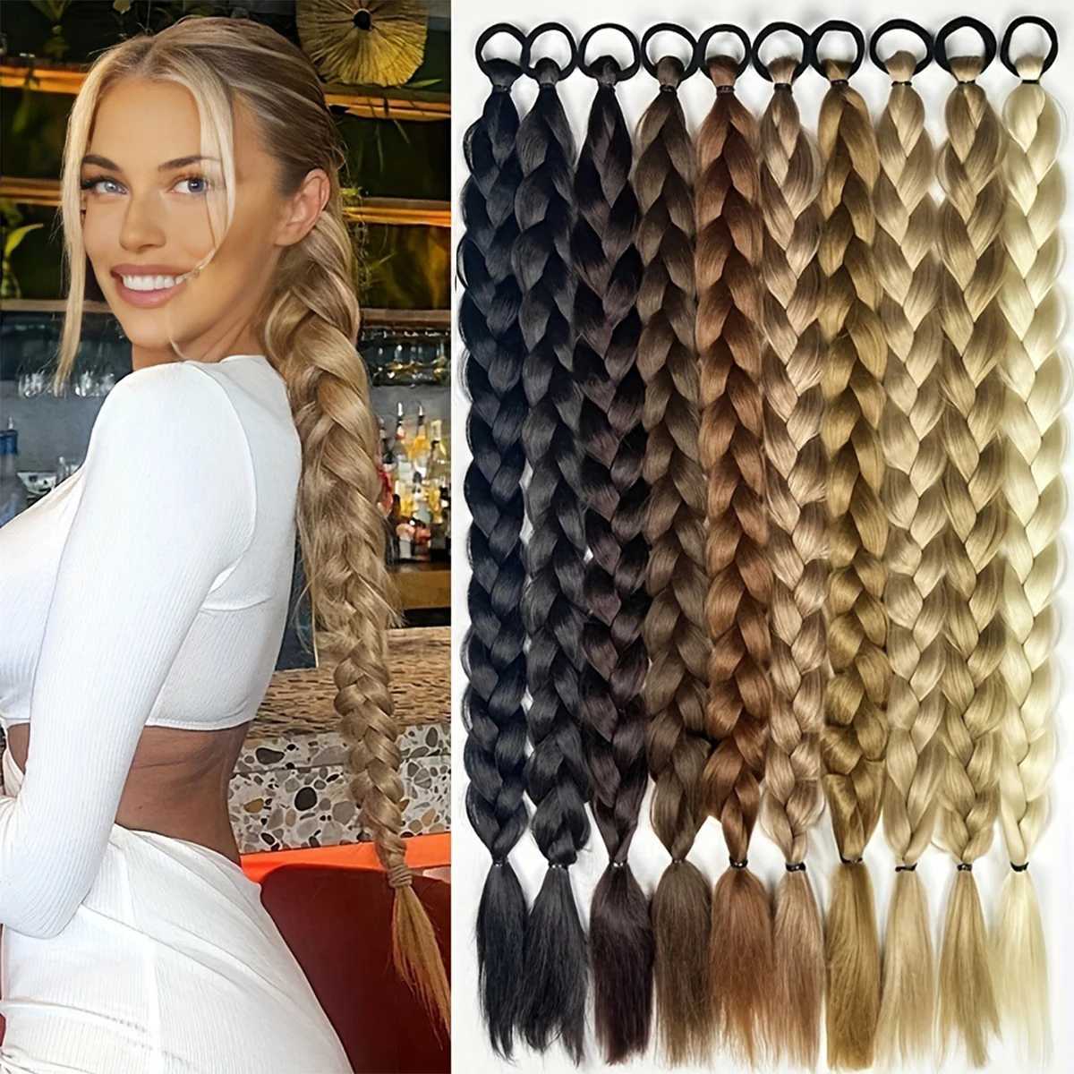 Womens Synthetic 24-Inch Braided Ponytail Extensions Straight Hair Style Basics Twisted Braid Long Tail HairpieceXJ241221