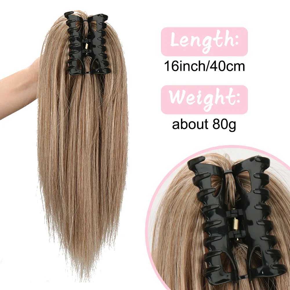 Synthetic 16Inch Claw Clip Ponytail Hair Extensions Waterfall Straight Ponytail Blonde Brown Heat Resistant Pony Tail Fake HairXJ241221