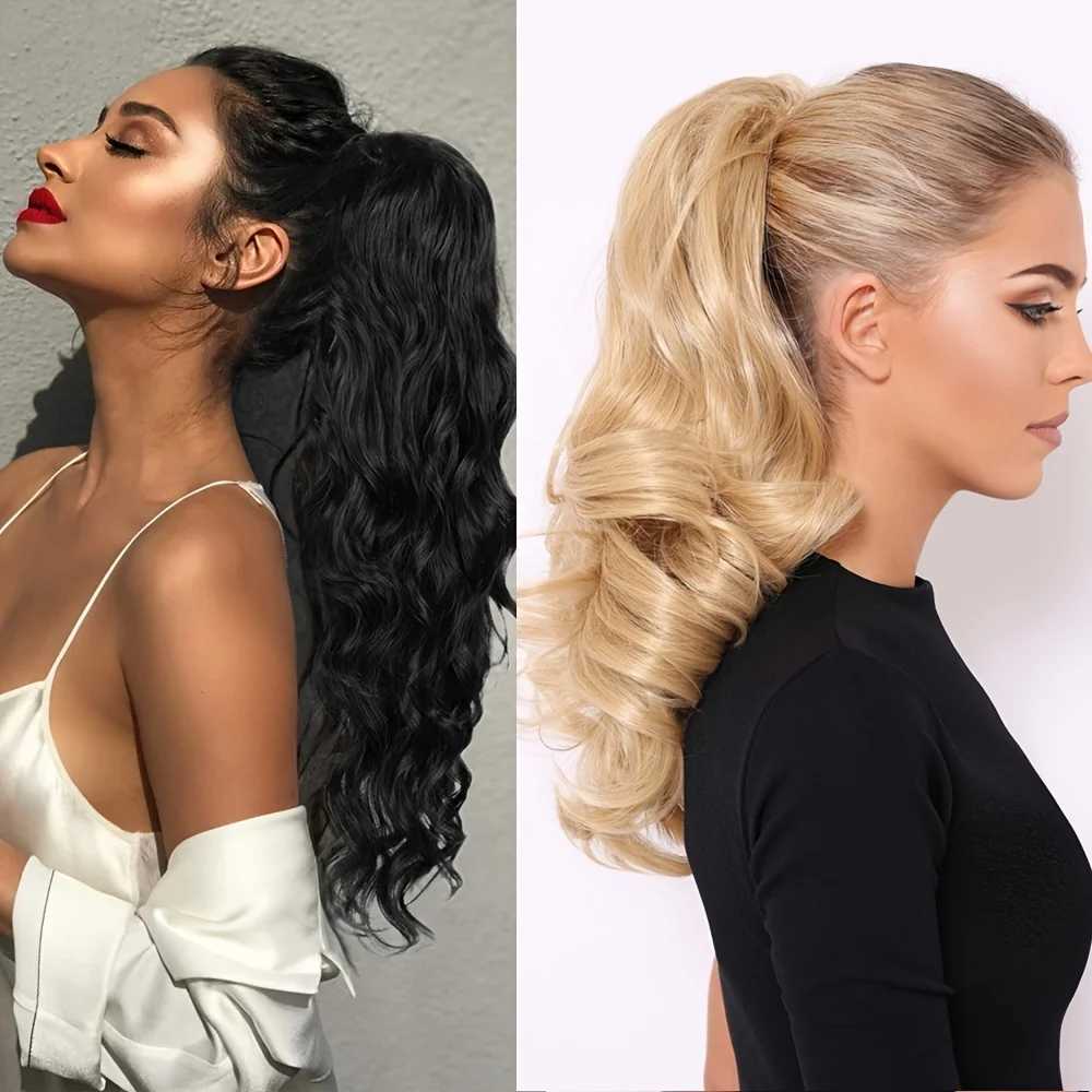 Long Curly Ponytail Extension Magic Paste Heat Resistant Wavy Synthetic Wrap Around Ponytail Hairpieces for Women GirlsXJ241221