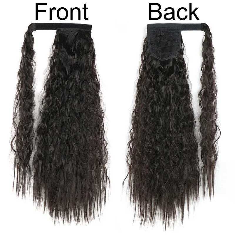 24Inch Synthetic Long Kinky Curly Ponytail Wrap Around Clip in Hair Extension Black Brown Hairpiece for WomenXJ241221