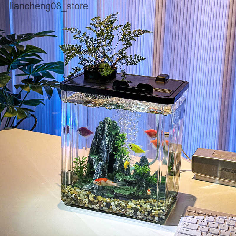 Other Pet Fish tank home office transparent box with light filtering and oxygen production multifunctional small landscaping desktop ecological tank L