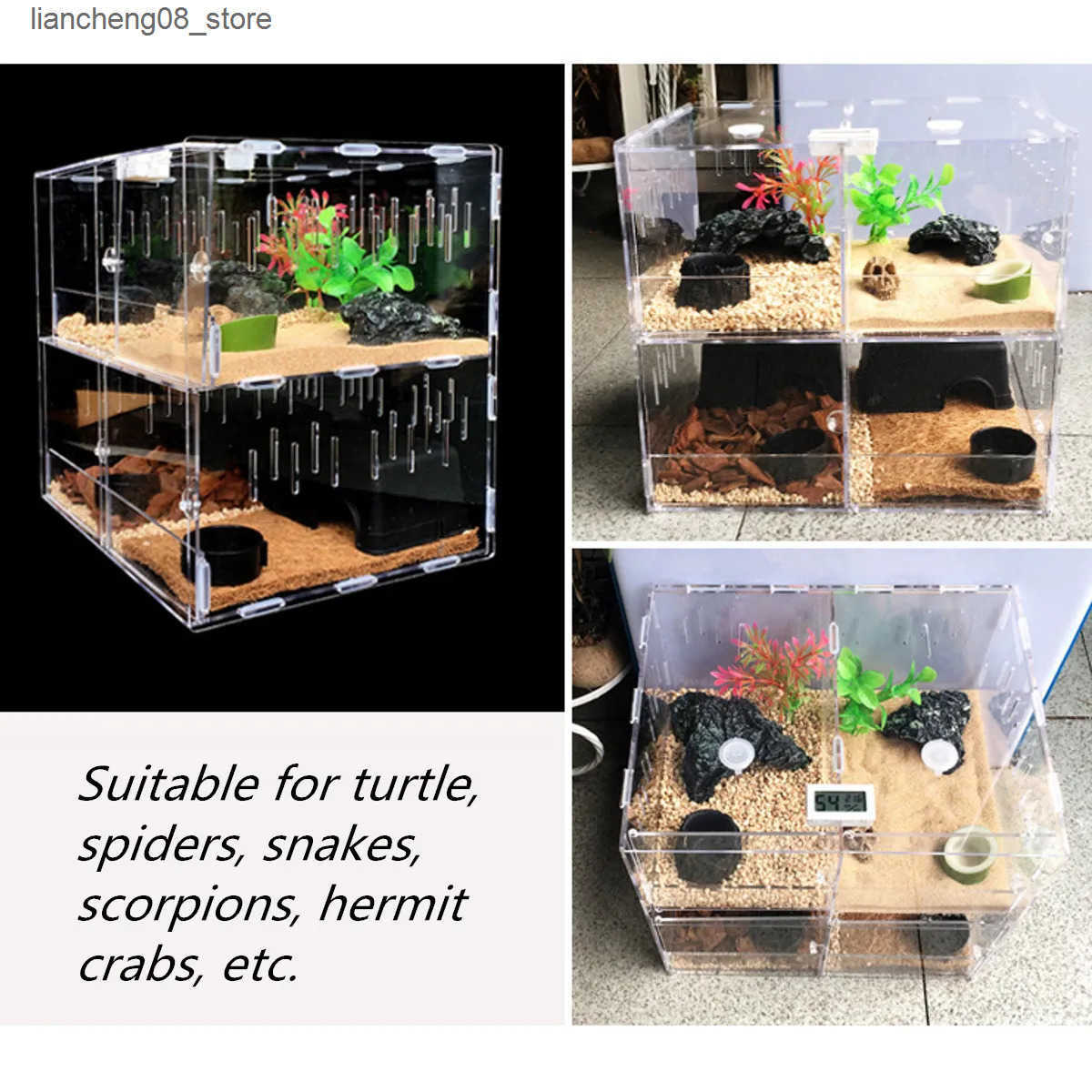 Other Pet Supplies Pet reptile tank acrylic Terrarium 4 mesh insect spider lizard breeding box Tortoise snake house cage reptile accessories L240910