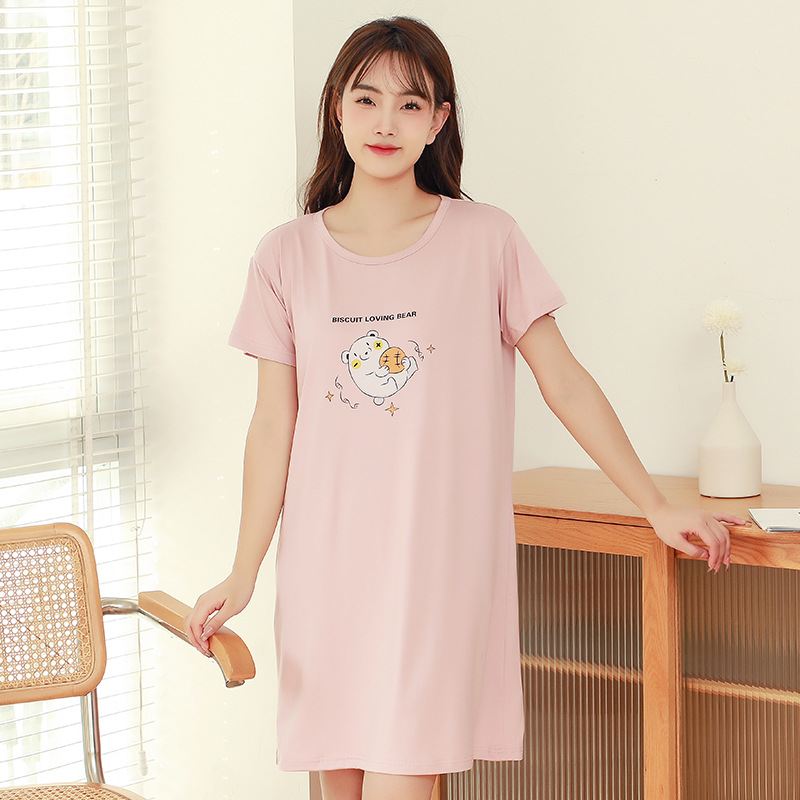 B587-Spring and autumn nightdresses for women, summer home clothes, cool short-sleeved maternity clothes, can be worn outside, large size, loose and s