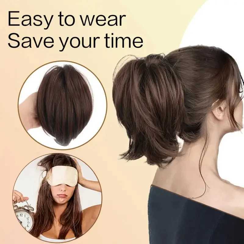 Synthetic Short Straight 8Inch Claw Clip in Ponytail Hair Extension Blonde Black Hairpiece for WomenXJ241221