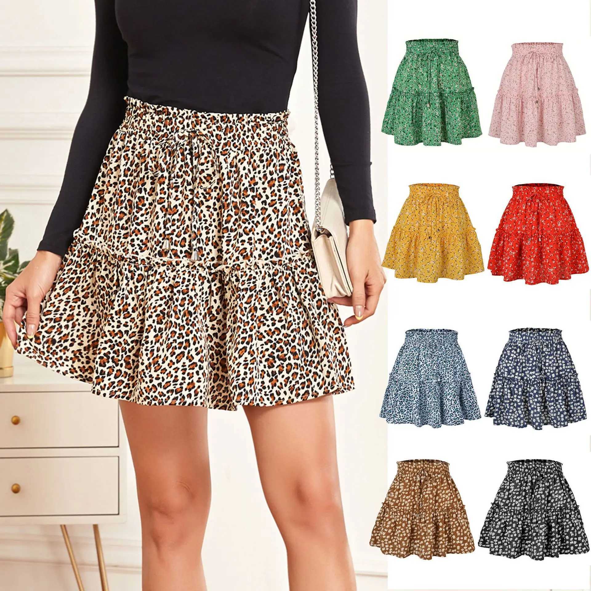 Women Floral Print A-Line Skirt Summer Lady High Elastic Wiast Little Daisy Vestidos LDY-WWXJ241221