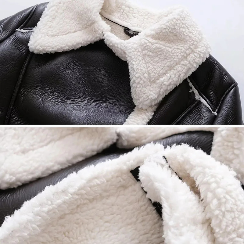 Autumn Winter Women Faux Lamb Leather Fur Short Jackets Lady Moto Biker Zipper Coats Thicken Warm Female Vintage Outerwear 241216