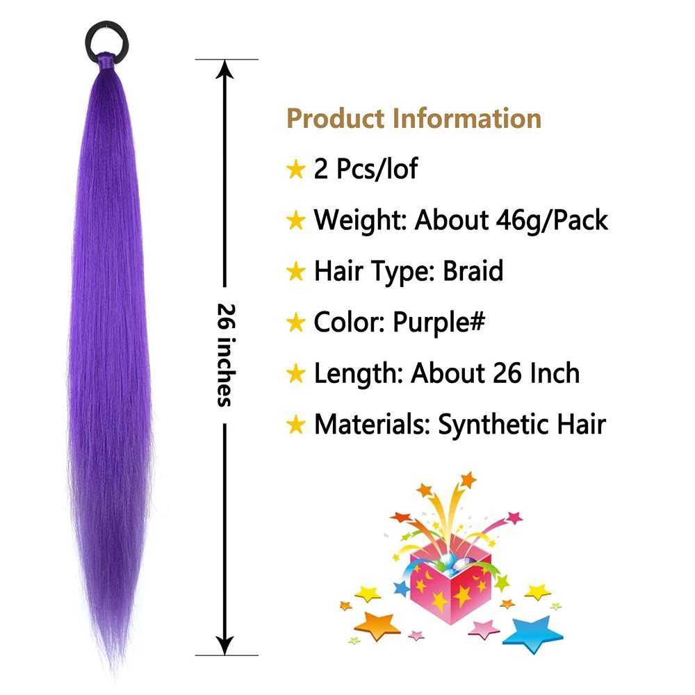 2 Pack Pink Ponytail Extension with Elastic Tie Straight Sleek Wrap Around Braid Ponytail Purple 26 Inch (Purple#)XJ241221