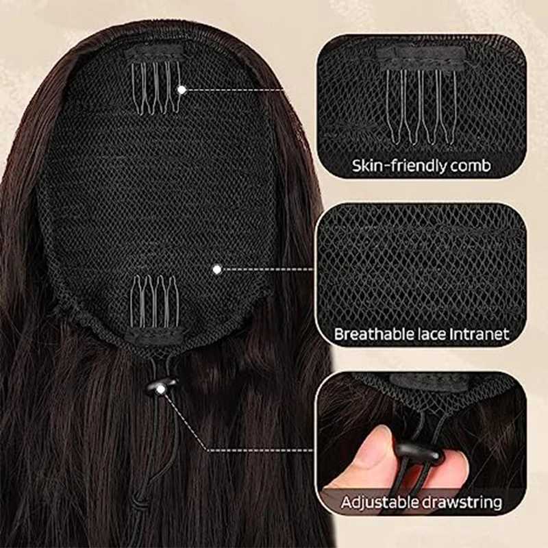 Long Curly Wavy Ponytail Hair Extension for Women Natural Synthetic Drawstring Ponytail Hairpieces Burgundy Blond Fake Pony TailXJ241221