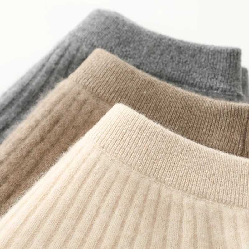 Korean Skirt 100% Merino Wool Womens Knitted Mini Skirt Autumn and Winter Womens Fashion Solid Color Small Umbr SkirtXJ241221