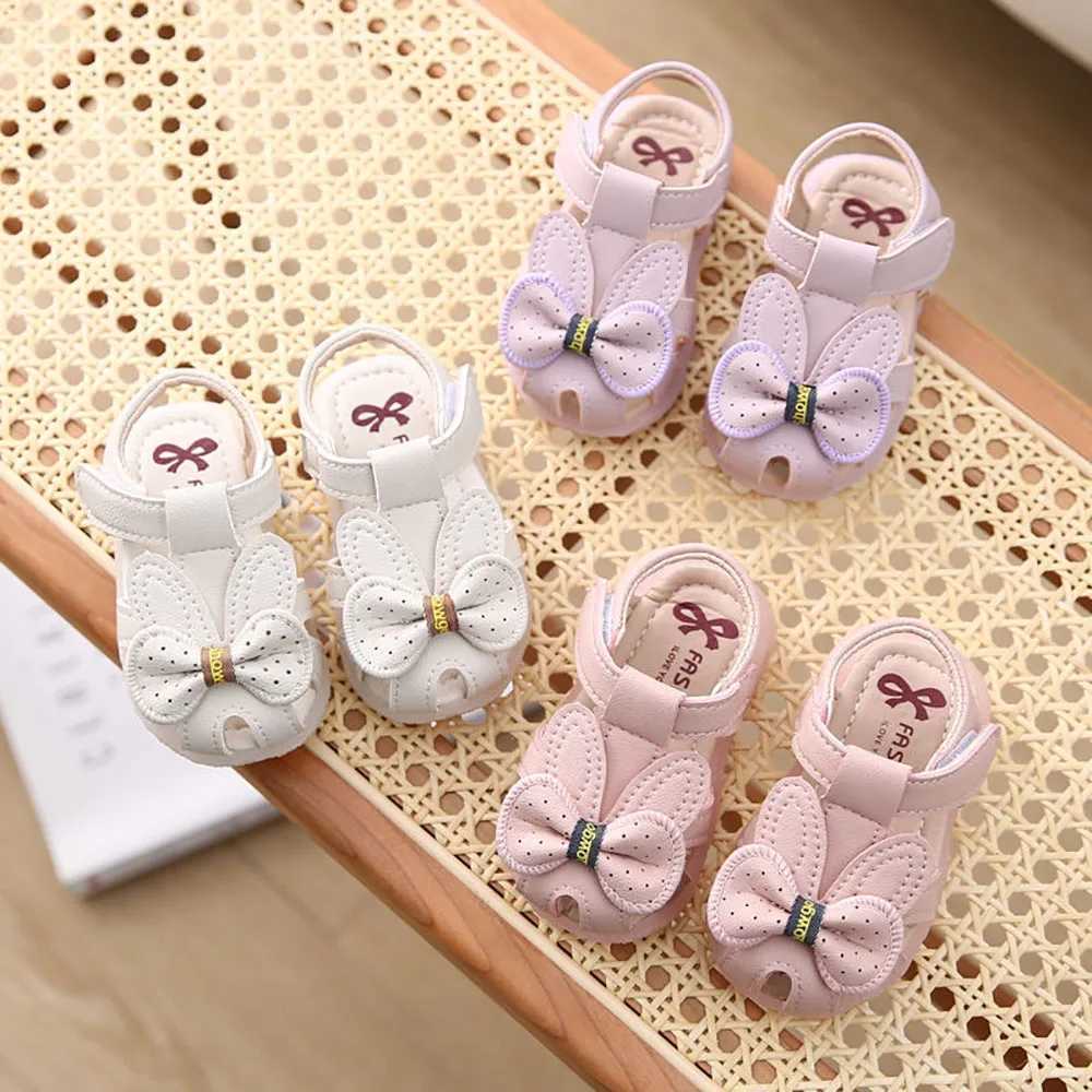 Sneakers PU Leather Summer Sandals For Kids Cute Bow Soft-soled Toddler Shoes Travel Outdoor Beach Sandals For Girls Princess Footwear H241221
