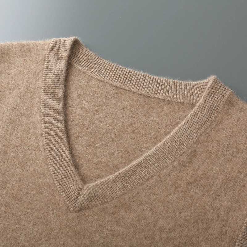 Mens Sweater Vest 100% Merino Wool camisole Spring Autumn New Style V-Neck Knitted Pullover Vest Casual Solid Color MenswearXJ241221