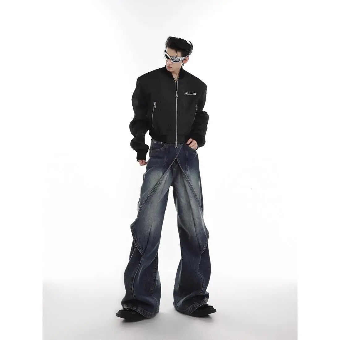 Hip Hop Goth Ripped Jeans for Men Retro Washed Baggy Patchwork Cut Flared Denim Pants Straight High Waist Streetwear 241218