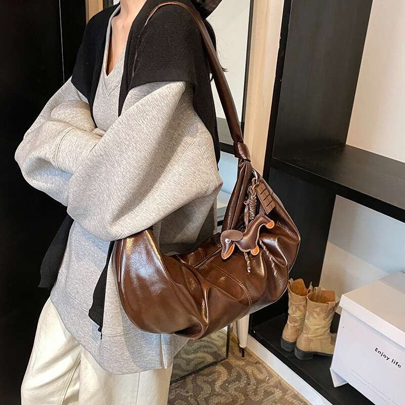 PU shoulder small size, foldable, autumn winter season dumpling bag, versatile, large capacity, women's simple and high-end bag