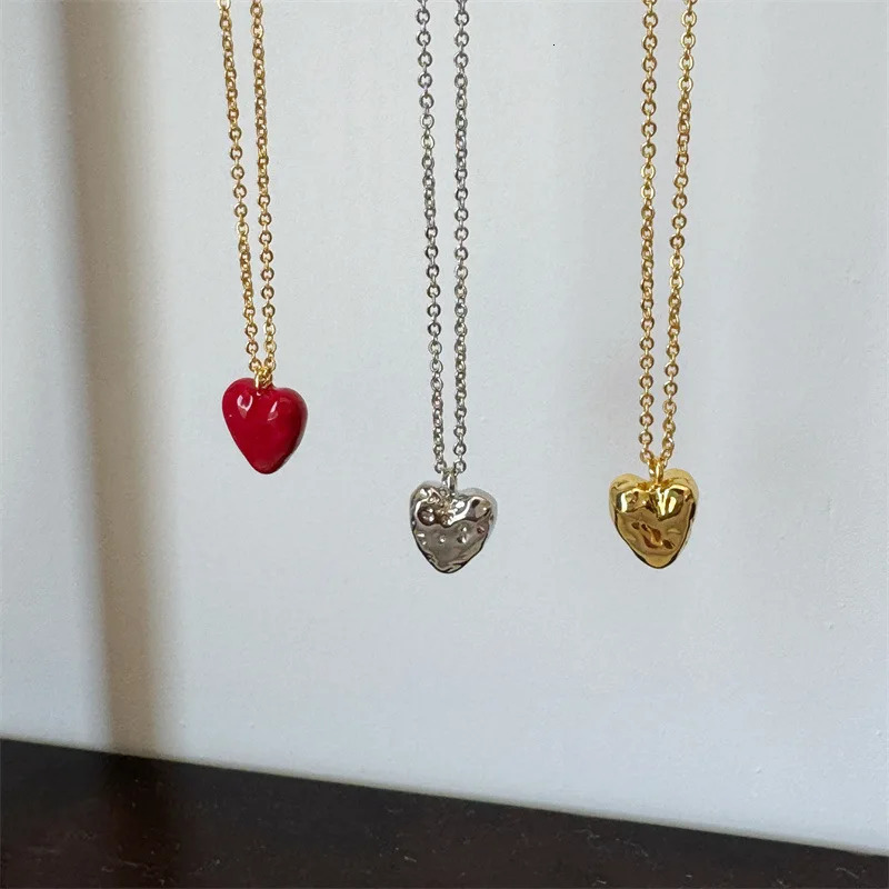 Meteoric effect heart necklaces for women red enamel heart necklaces for teenage girls cute kawaii jewelry 241220
