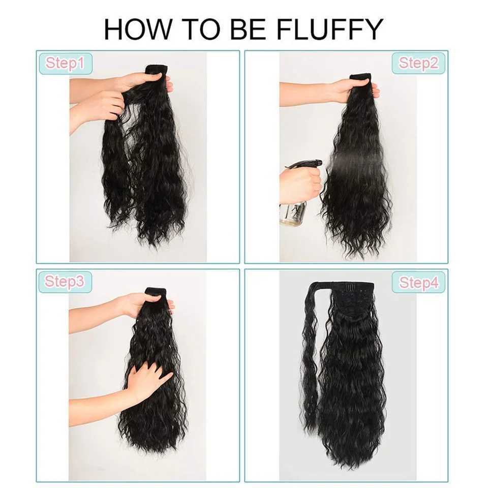 22Inch Synthetic Long Corn Wavy Ponytail Hairpiece Wrap On Hair Clip Ombre Brown Blonde Hair Extensions Pony Tail HairstyleXJ241221