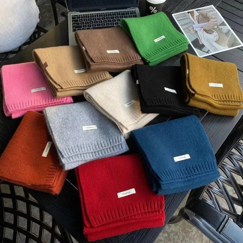 Parent Child Couples Small Scarf 100% Pure Wool Scarf Women Winter Solid Wool Shawls Wraps Pashmina Cashmere Scarves SA407 241220