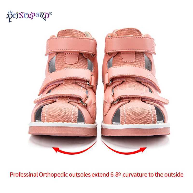Sneakers Principard Childrens Sandals for Girls Princess Leather Orthopedic Shoes Pink Summer Preschool Children Corrective Lace Arches Care H241221