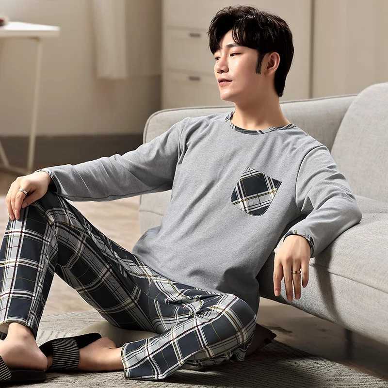 Simple mens sleepwear set for autumn winter long sleeves long pants comfortable sleepwear boys sleepwear soft sleepwear casual sleepwear Pjs sleepwear