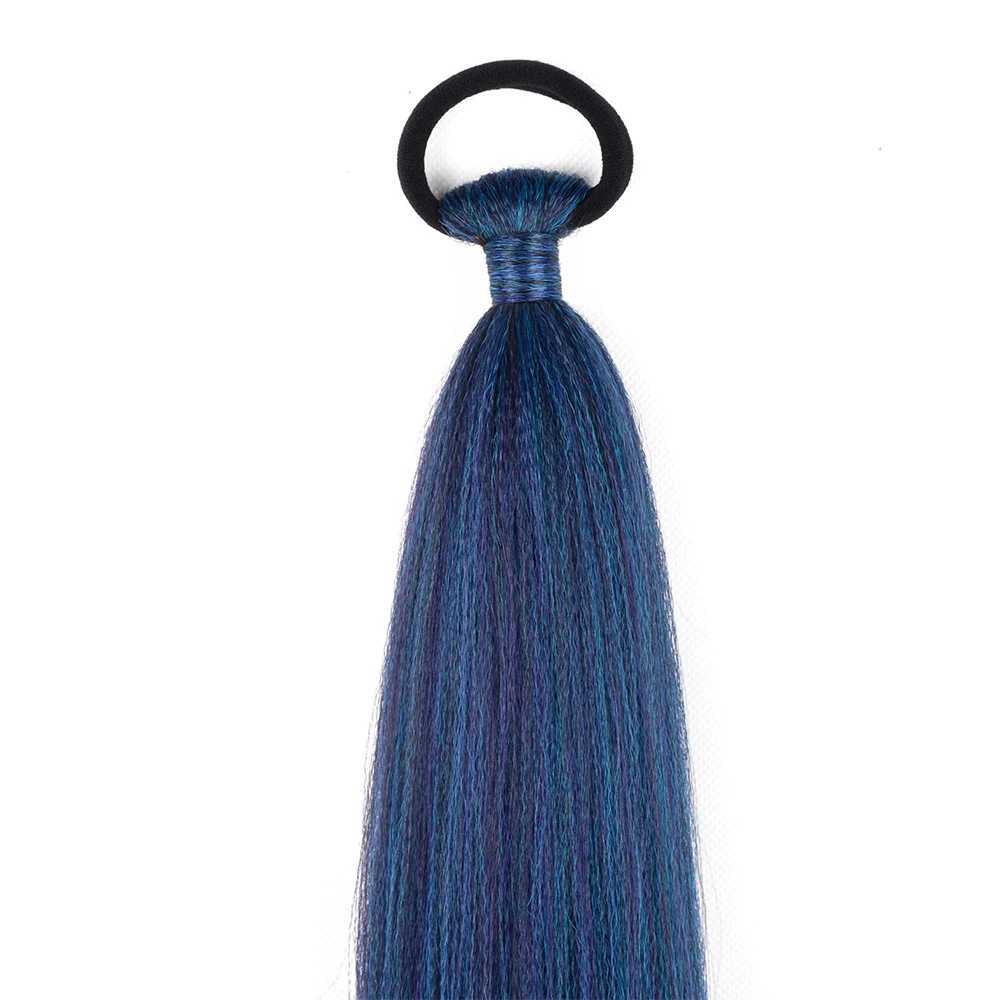 DIY 26 inch ponytail extension with elastic tie straight Sleek wrap braid yellow blue gradient ponytailXJ241221