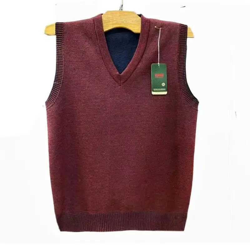 Sweater Man V Neck Solid Color Waistcoat Diamond Grid Knit Vests for Men Cheap New in High Quality Cashmere Open Top Elegant Y2kXJ241221