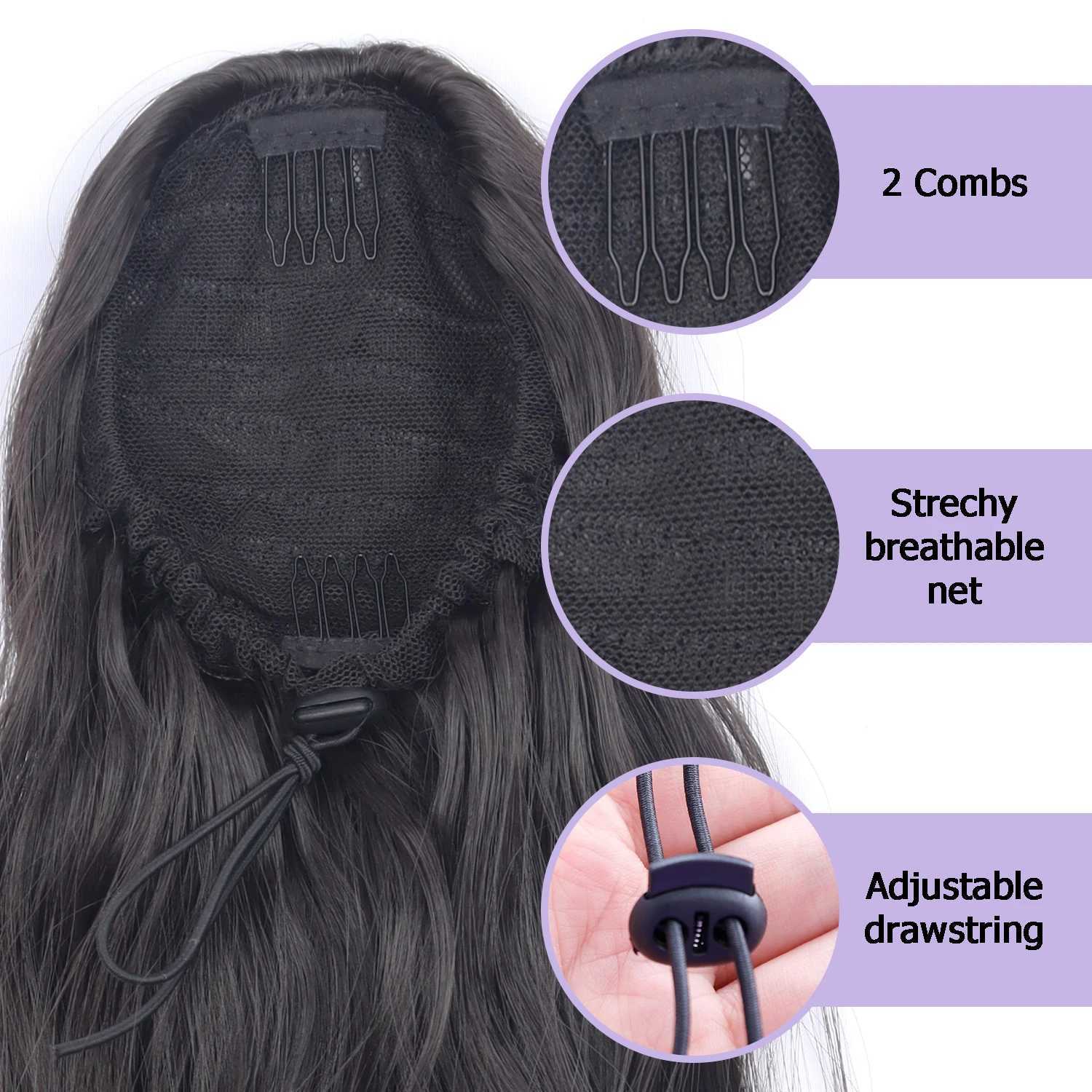 Synthetic Drawstring Ponytail 18Inch Long Wavy Curly Ponytail Hair Extension Elegant Natural Hair Accessories Suitable For WomenXJ241221