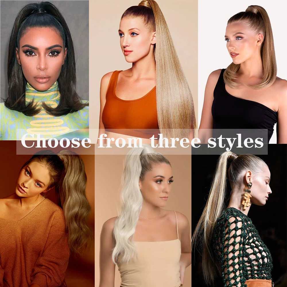 Synthetic Bounce Wrap Around Ponytai 18Inch Straight Hairpiece With Clip In Hair Drawstring Ponytail Hair ExtensionXJ241221