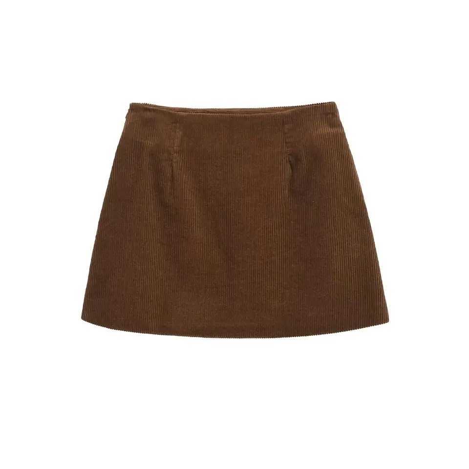 TR Woman Skirts Corduroy Mini Skirt Mid Waist Autumn Winter Warm Skirts For Women Streetwear Y2K Casual Short Skirts 1255529XJ241221