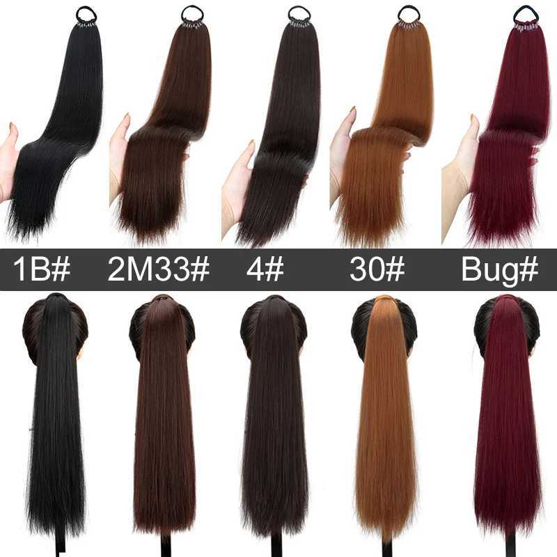 WIGSIN 22Inch Synthetic Ponytail Hair Extension Black Braided Poytail Hairpiece Long Straight Elastic Rubber Band Hair for WomenXJ241221