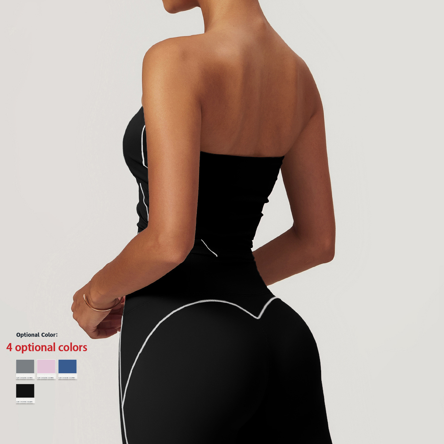 Nude Strapless Big Backless Yoga Non-Slip Raglan Sports Running Inner Outer Fitness Top