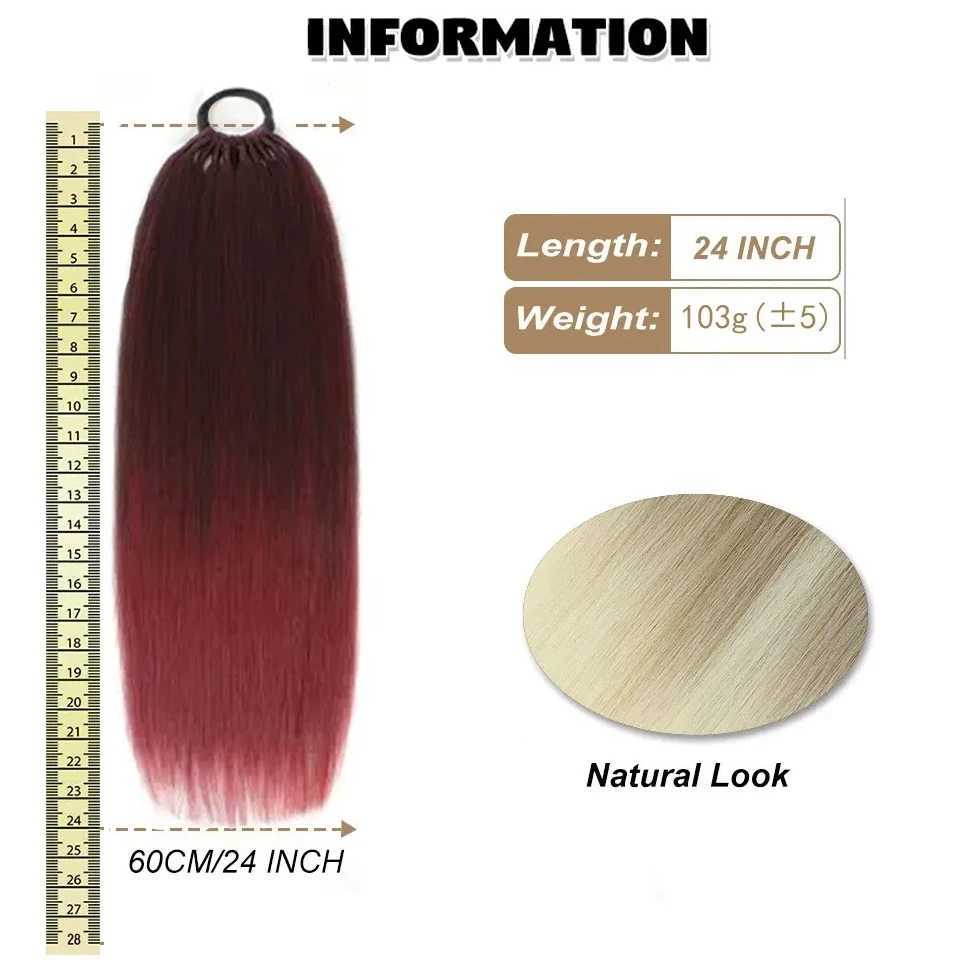 Ponytail Synthetic Hair Extensions with Rubber Band 24inch Long Yaki Straight False Horse Tails Fake Hairpiece for WomanXJ241221