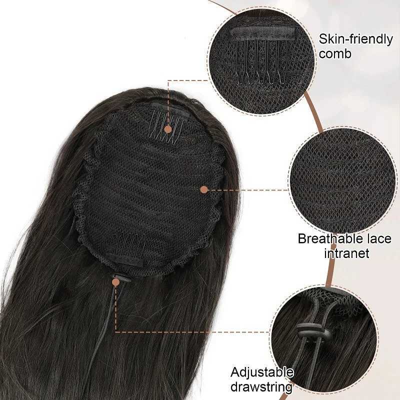 22Inch Synthetic Drawstring Ponytail Hair Extensions Black Blonde Long Curly Wave Ponytail for WomenXJ241221